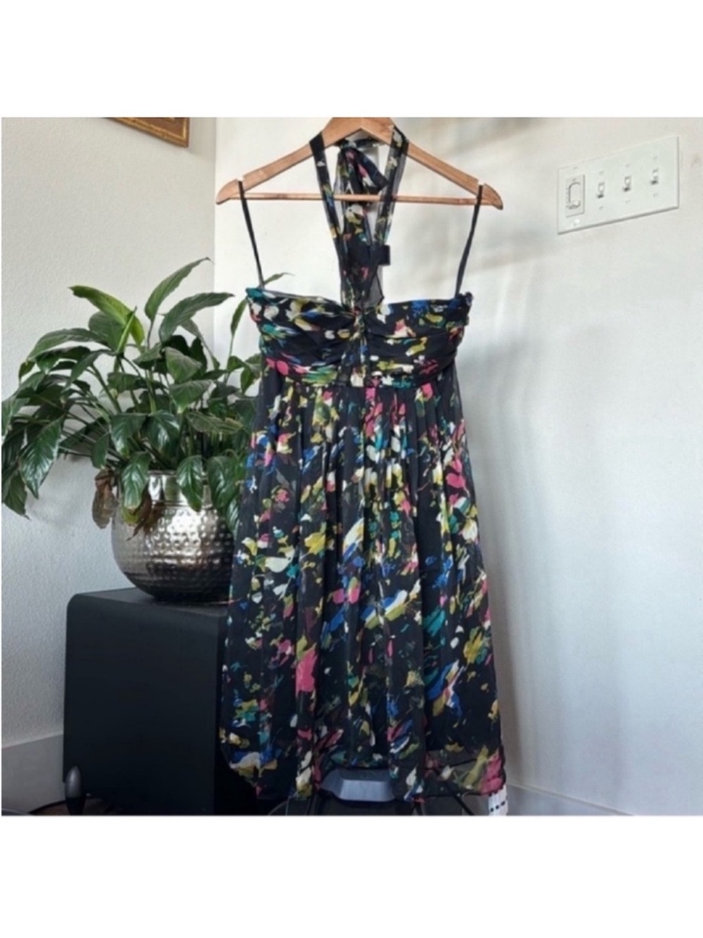 The Limited Halter Strapless Chiffon Mini Summer Dress Sz 6/M Black Pink Yellow